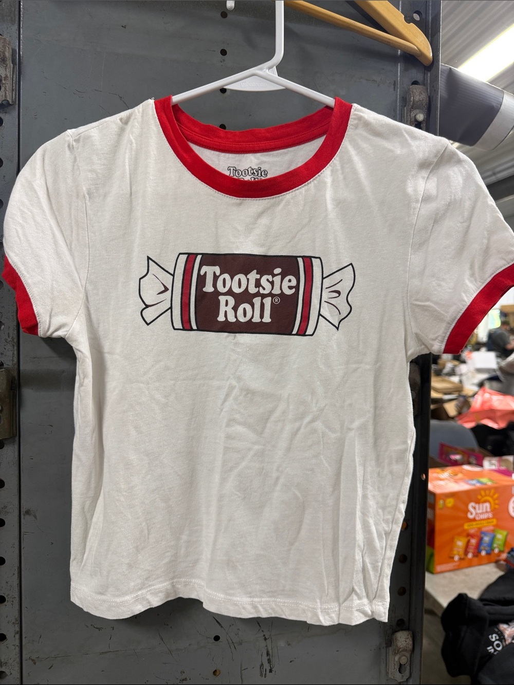 Tootsie Roll White & Red Ringer Crop Tee - Women's